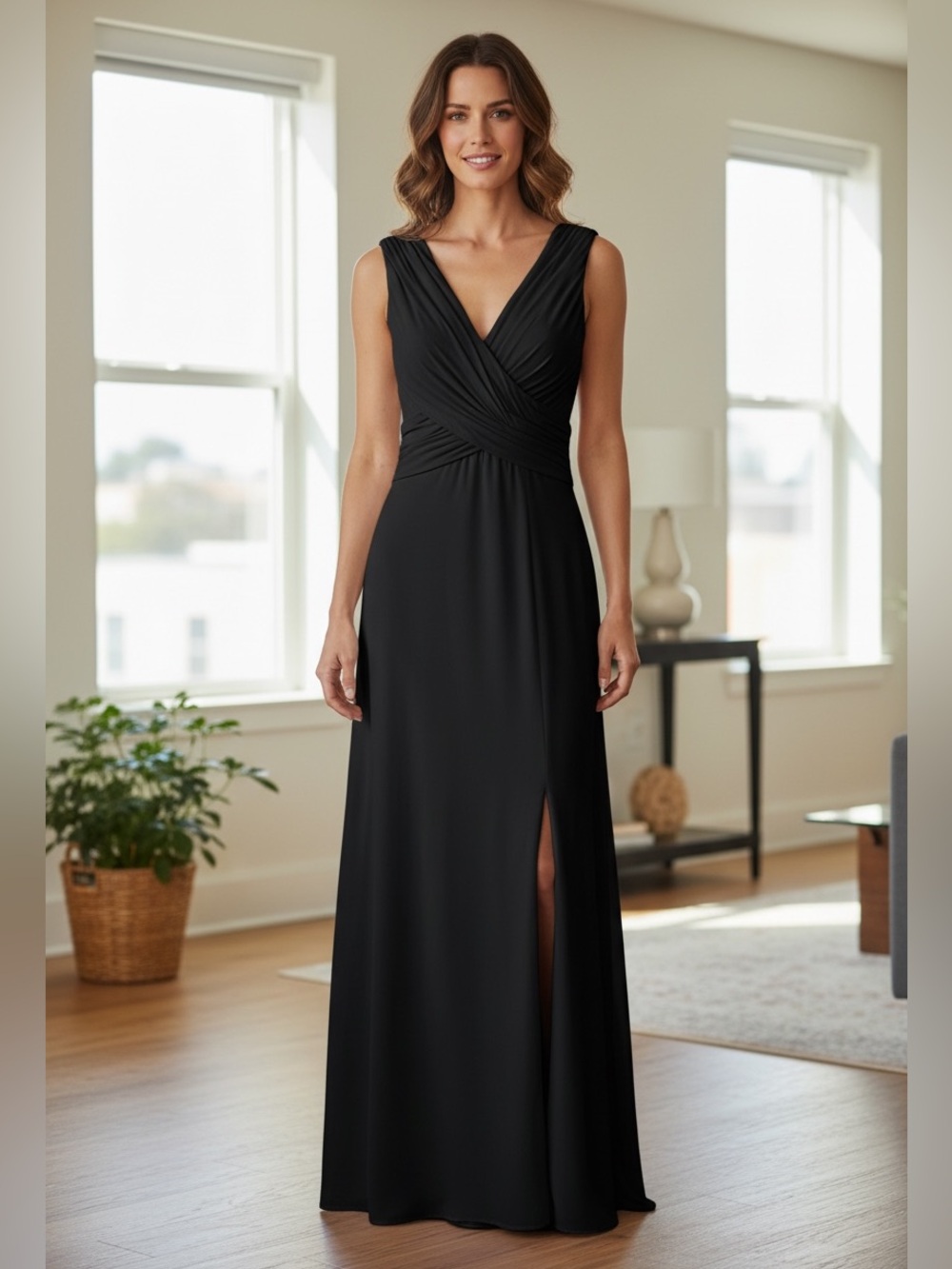 Vintage Tadashi Collection Long Black Gown Size Small